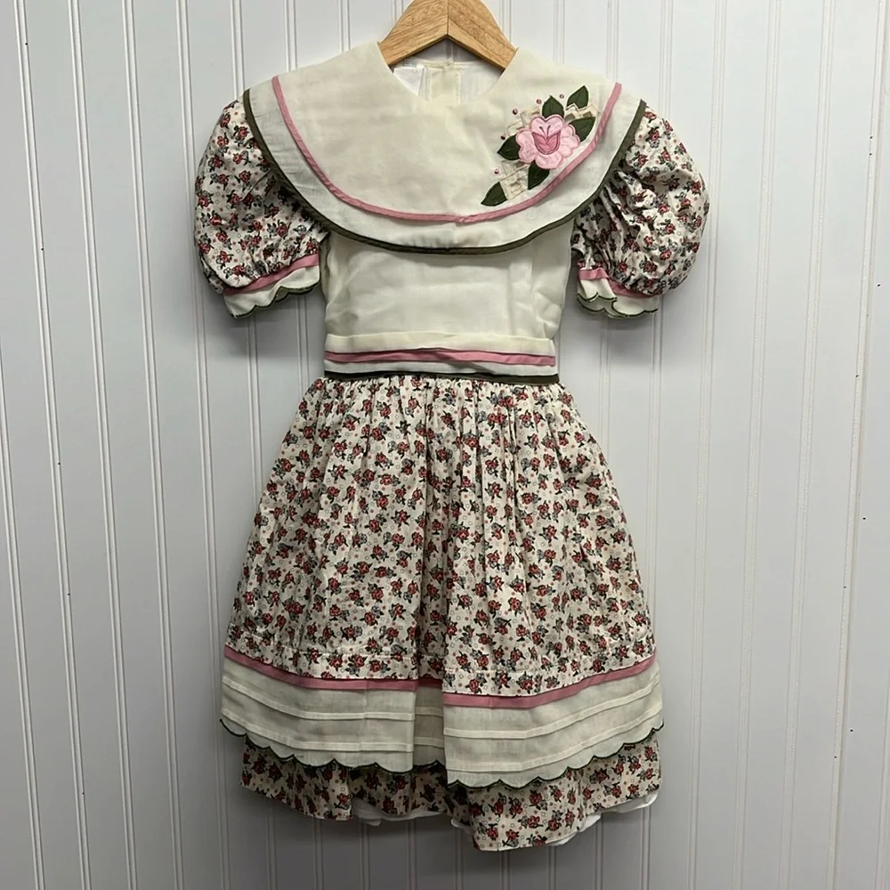 Vintage‎ Karela Kids Floral Peter Pan Collar Sz 8